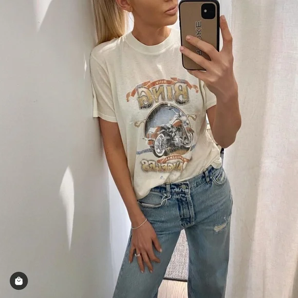 ANINE BING◆Tシャツ/--/コットン/アイボリー/LILI TEE BIKER Anine Bing | Tops | Anine Bing Lili Tee Biker | Poshmark